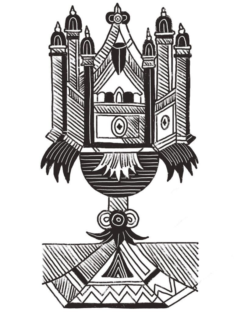 Ace of Cups card from the Marseille tarot, black and white.