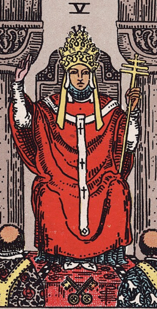 The Emperor card from the Rider-Waite tarot, a stern figure seated on a stone throne adorned with ram heads.