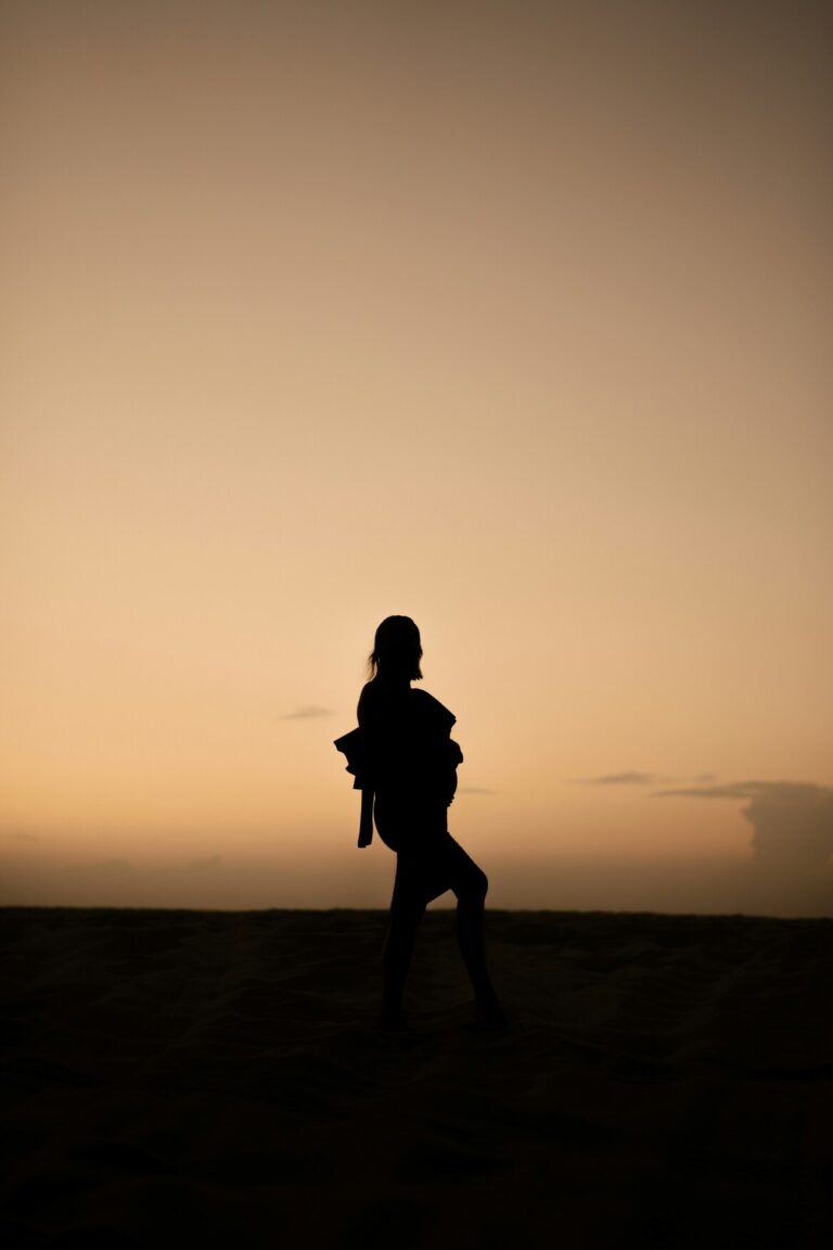 Mars in Sagittarius – silhouette of a person standing under a golden sunset sky, symbolizing vision, freedom, and movement.