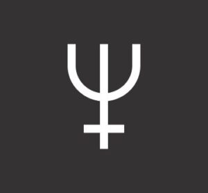 Neptune astrology symbol in white on a dark background.
