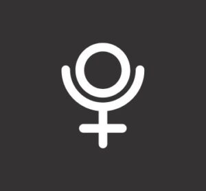 Pluto astrology symbol in white on a dark background.