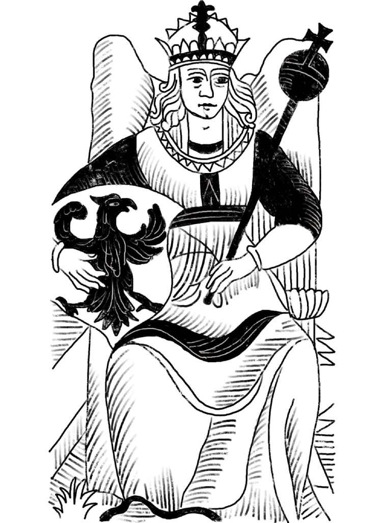 The Empress card from the Marseille tarot, black and white.