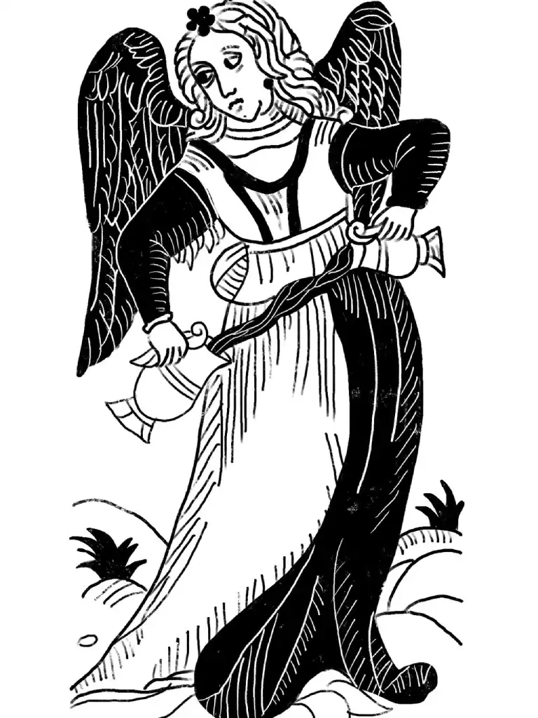 Temperance card from the Marseille tarot, black and white.