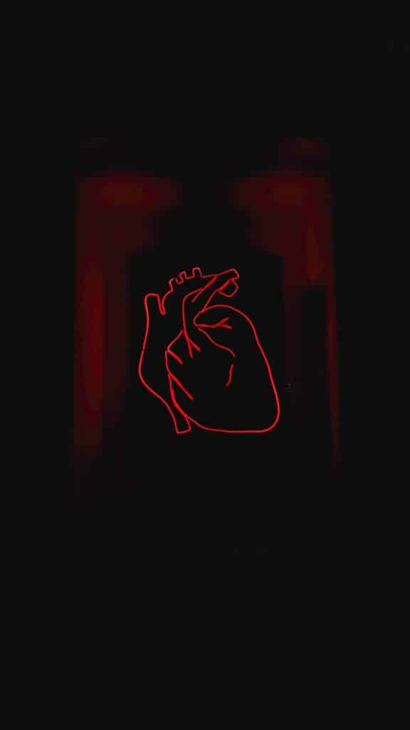 Venus in Aries transit talks about love and it's symbolized by a red anatomical heart on a dark background.