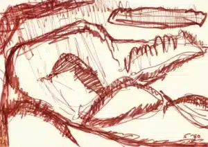 Aries New Moon abstract red painting symbolizing inner fire, movement, and the awakening of instinct and new beginnings in astrology.