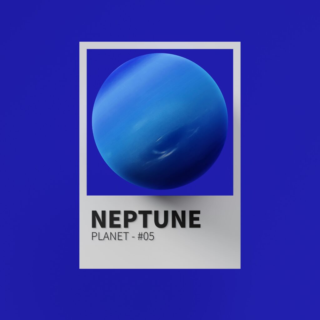 Neptune in the 7th House symbolism, Pluto displayed inside a Pantone-style color card.