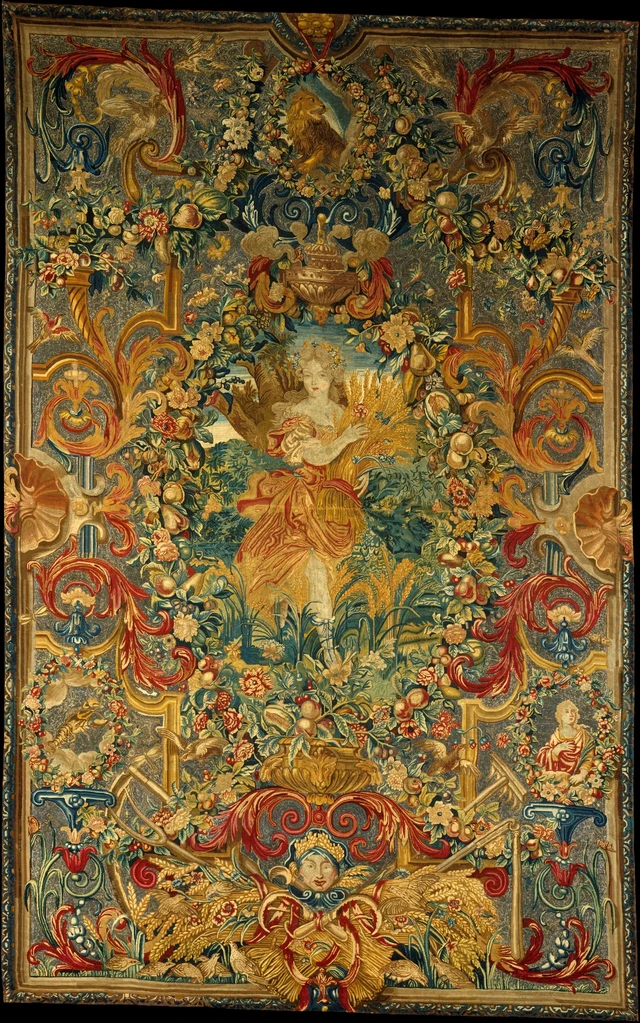 **Alt text:** astrology elements 17th century tapestry depicting the four elements fire earth air and water in an allegorical scene
