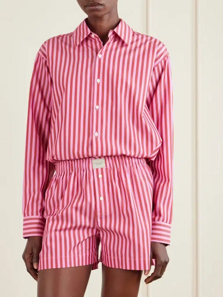 Aries Rising red and white striped short set tailored shirt and shorts masculine inspired bold confident style