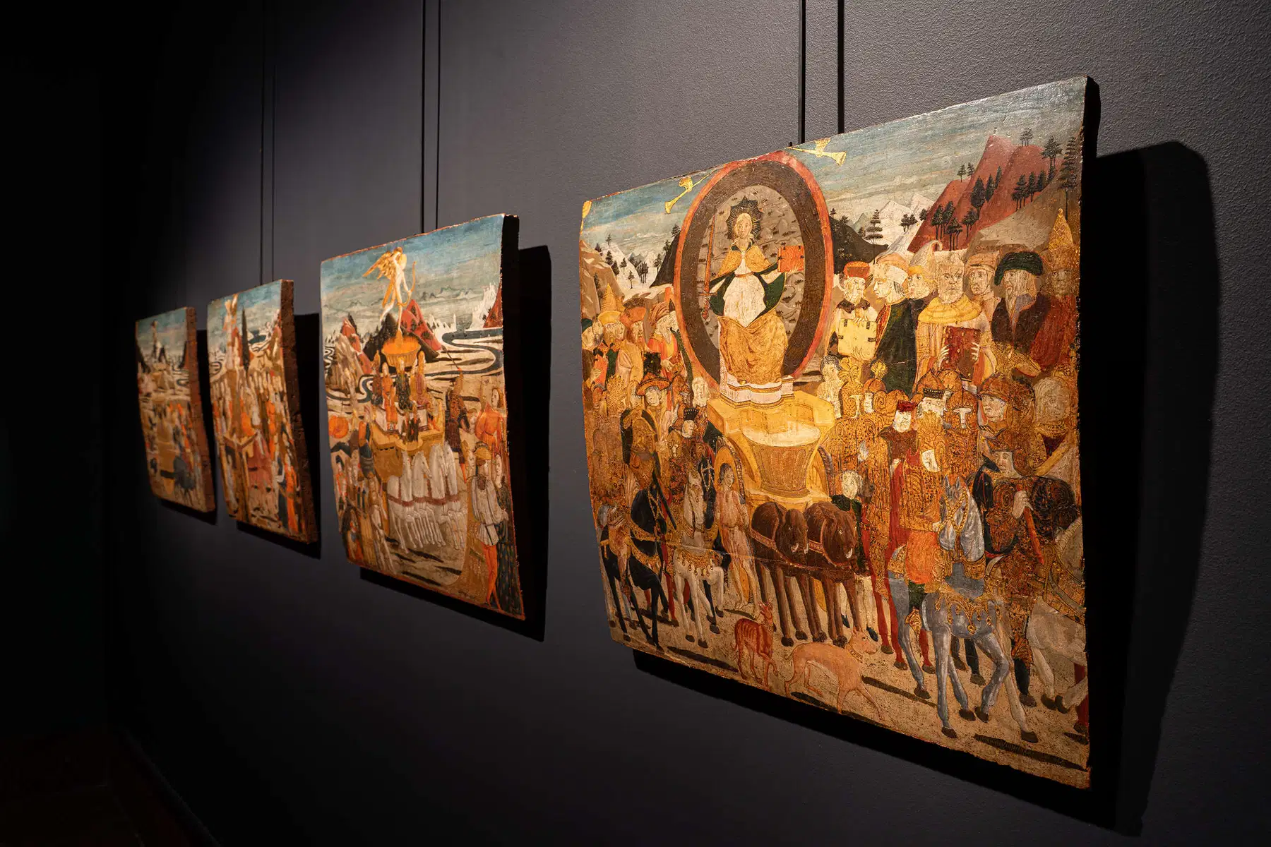 Tarot exhibition Bergamo Italy immersive art installation featuring large tarot cards and symbolic imagery