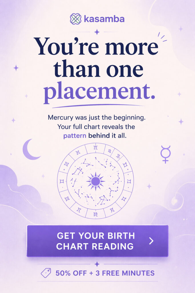 Astrology banner promoting a discounted birth chart reading on Kasamba.
