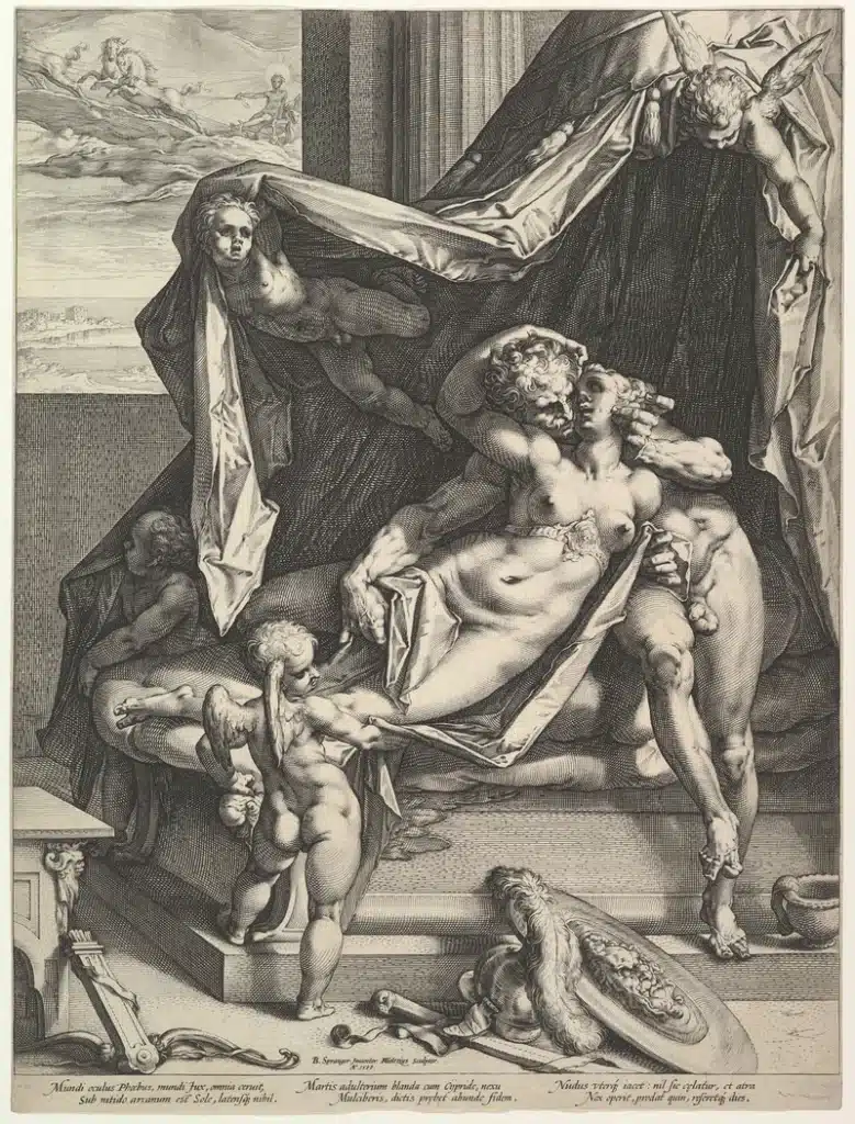 mars in taurus symbolism, engraving of Mars and Venus representing desire, attraction, and the balance between action and value
