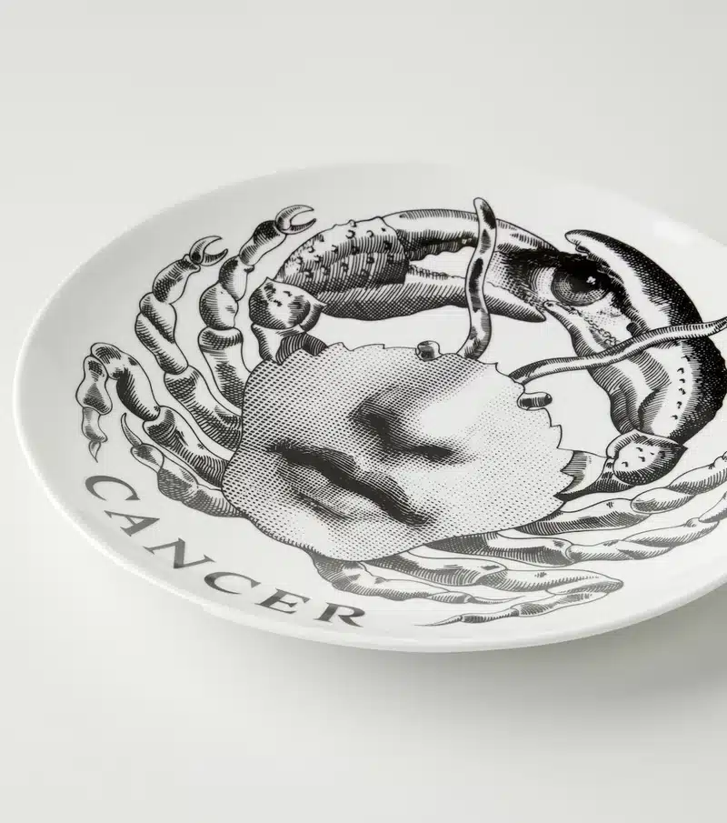 Fornasetti Cancer zodiac plate, decorative astrology design representing the Cancer sign, intuition, emotion, and celestial symbolism