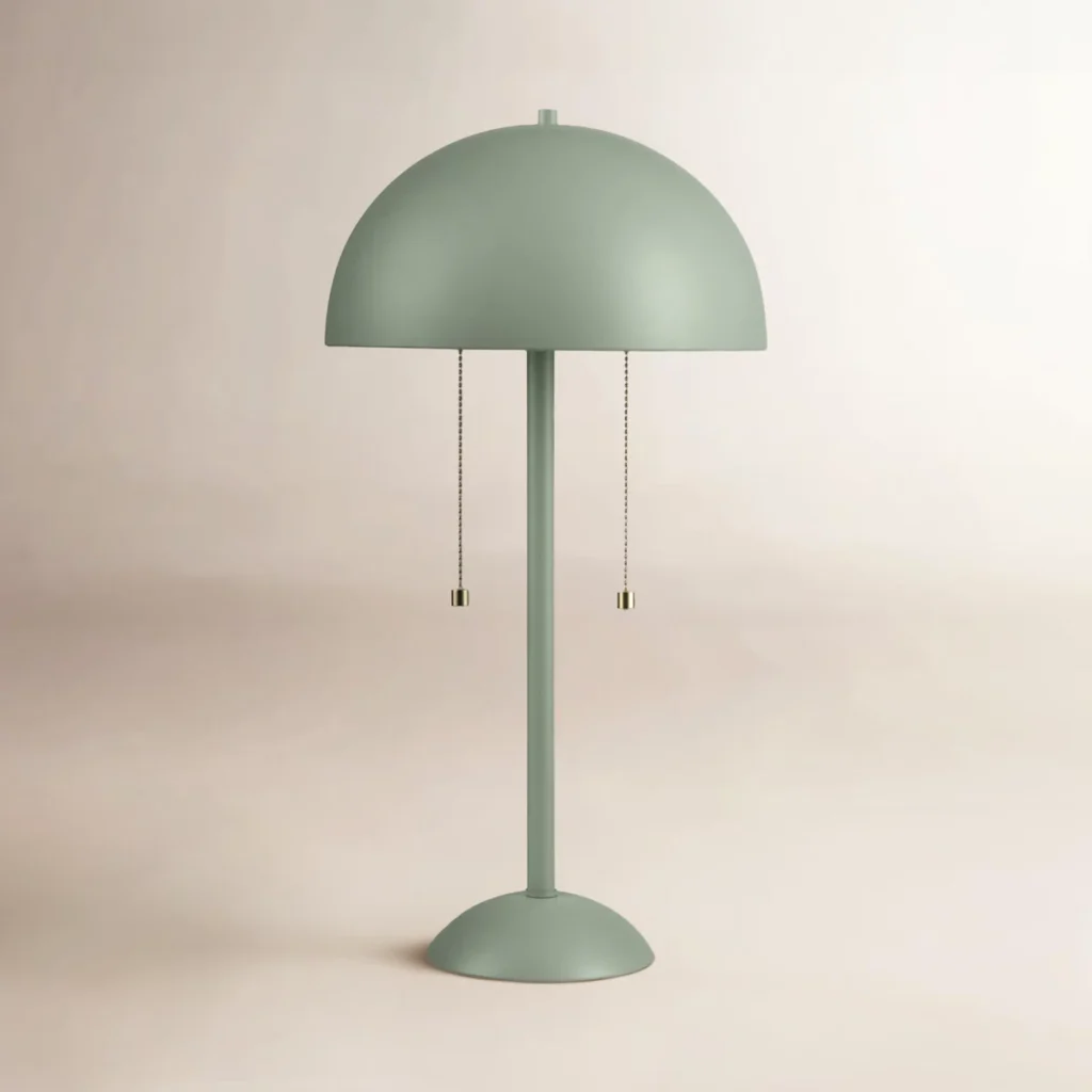 aqua blue table lamp symbolizing softness, emotional calm, and the intimate atmosphere of home.