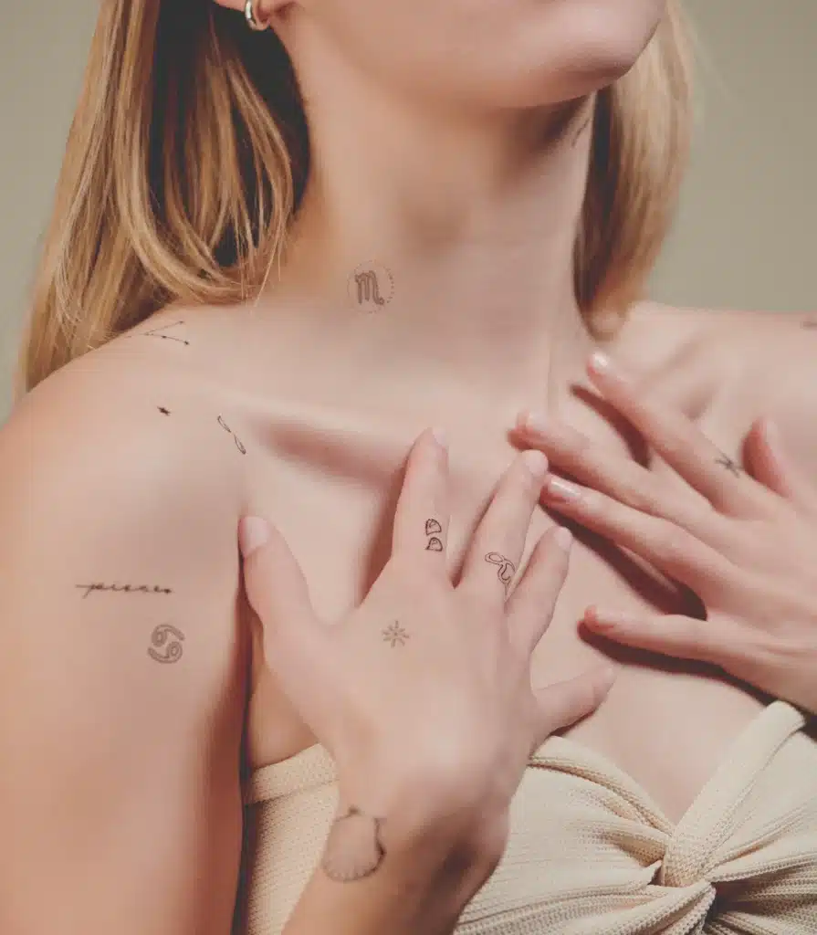 Cancer zodiac sign temporary tattoos, featuring celestial symbols inspired by intuition, emotion, and the protective energy of Cancer season