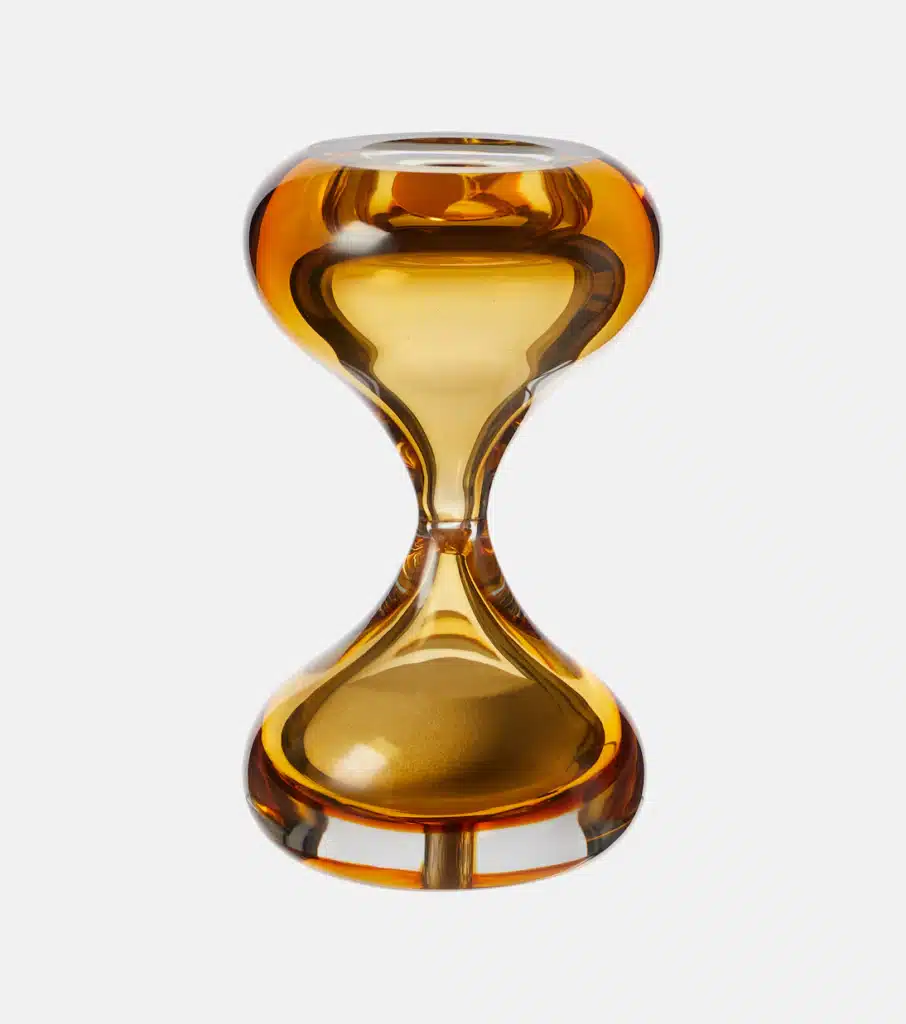 moon edit, brown and yellow glass Vanini hourglass symbolizing time, reflection, cycles, and the quiet rhythm of lunar energy