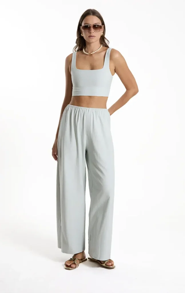 capricorn rising light two-piece set, clean minimalist silhouette with refined and effortless structured style