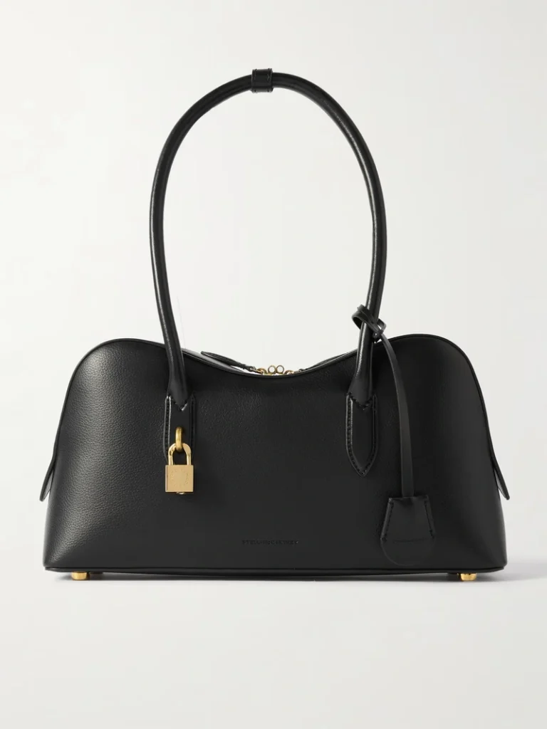stella mccartney black vegan leather bag capricorn rising style, structured luxury design with refined minimalist and timeless aesthetic