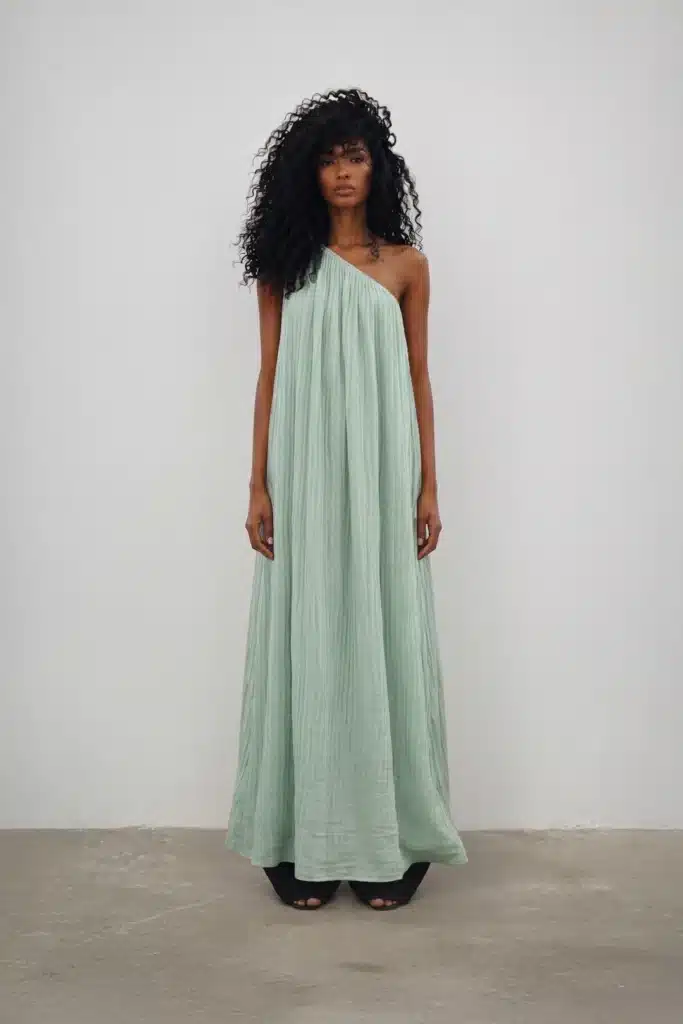  deme aqua green long dress libra rising style, flowing silhouette with refined elegance, balanced and timeless design