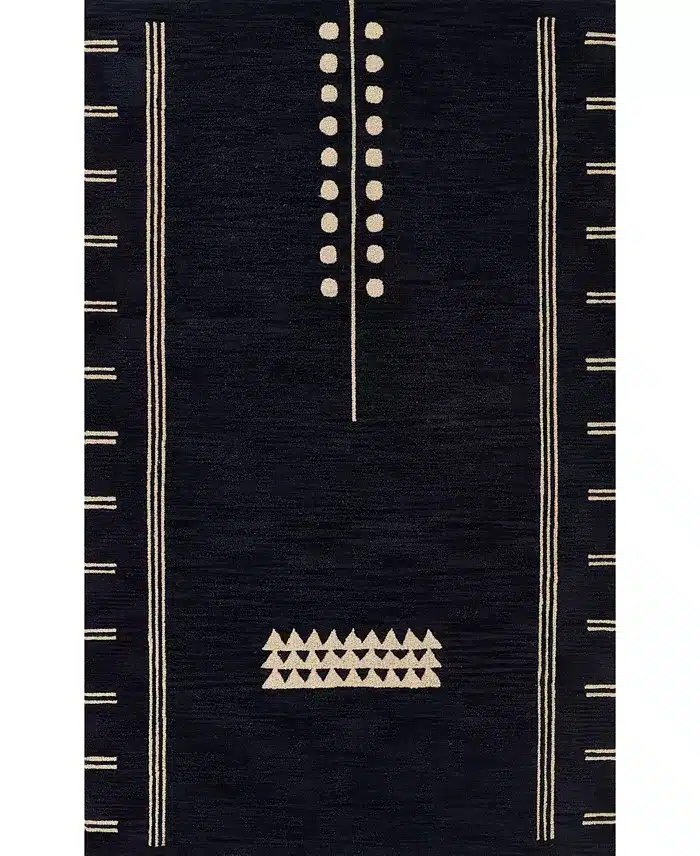 libra rising elegant black rug, refined texture and clean design creating a sense of balance, sophistication, and timeless style
