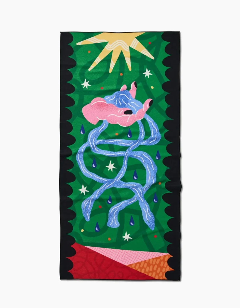 pisces rising colorful beach towel inspired by Pisces symbolism, dreamy oceanic design with vibrant artistic and spiritual aesthetic