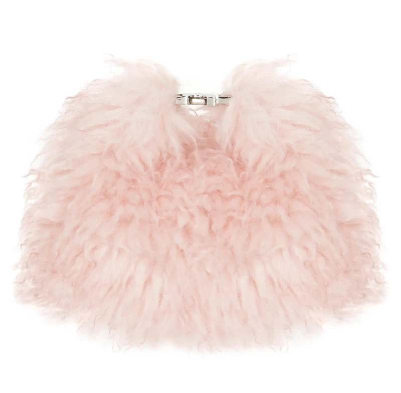 pisces rising pink furry bag, playful ethereal accessory with soft romantic and whimsical aesthetic