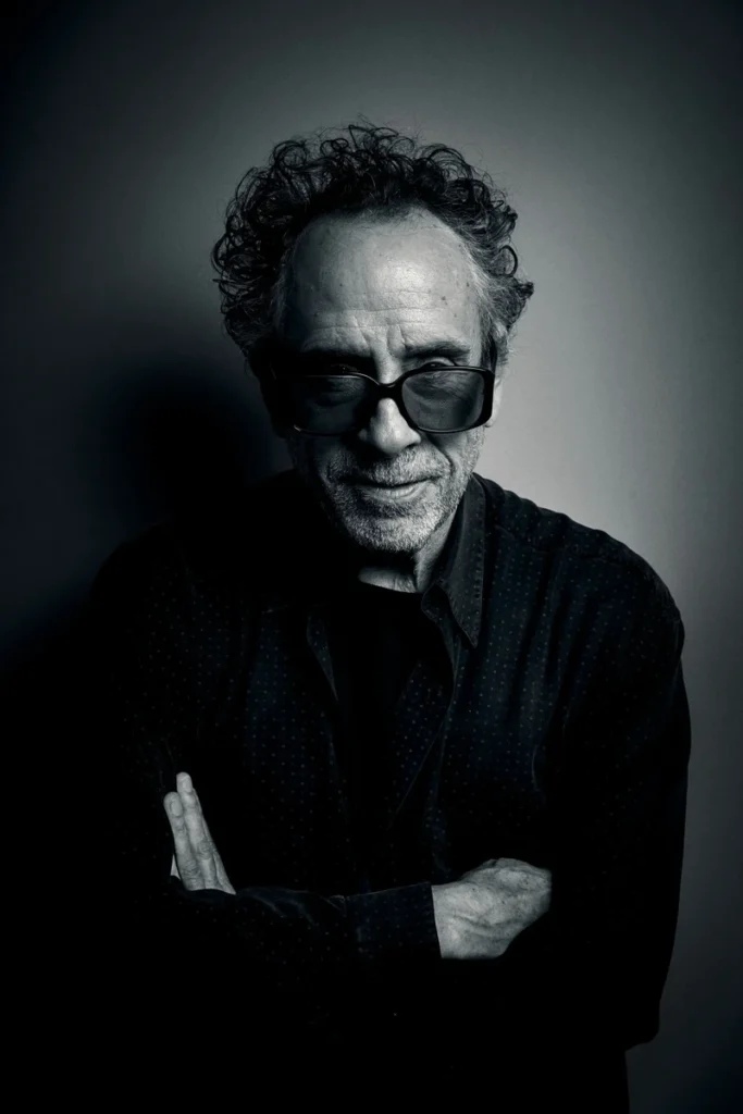 gemini rising Tim Burton black and white portrait, symbolizing imagination, duality, and the fluid expression of identity