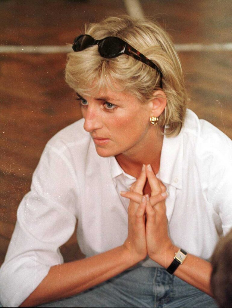 Princess Diana birth chart analysus featuring Diana, Princess of Wales, speaking in a white shirt, with a natural and expressive presence that reflects her openness and emotional intelligence.