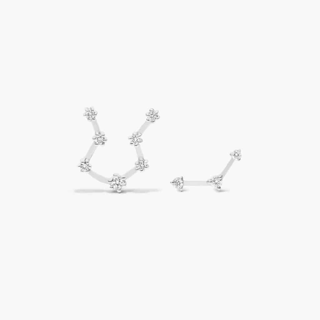 Silver Aquarius constellation earrings with delicate star details, selected for the Aquarius Full Moon shop the mood collection.