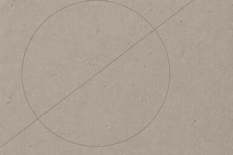 Abstract circle crossed by a diagonal axis on a textured taupe background, inspired by the geometry of an astrological birth chart.