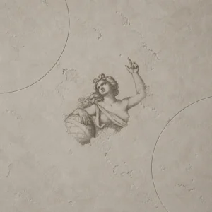 Antique engraving of a celestial woman holding a globe and pointing upward through cracked plaster for the Born Under Saturn Birth Chart Reading.