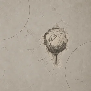 Antique engraving of a celestial globe emerging through cracked plaster on a textured neutral background for the Born Under Saturn Birth Chart Reading.