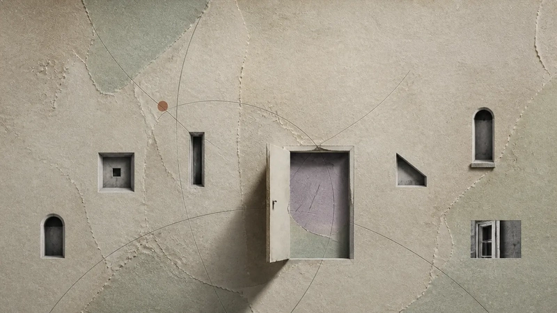 An open door surrounded by small windows in a textured wall, symbolising new perspectives revealed through a one question astrology reading.