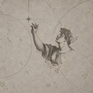 Antique engraving of a figure reaching toward a star through cracked plaster for the Born Under Saturn One Question Astrology Reading.