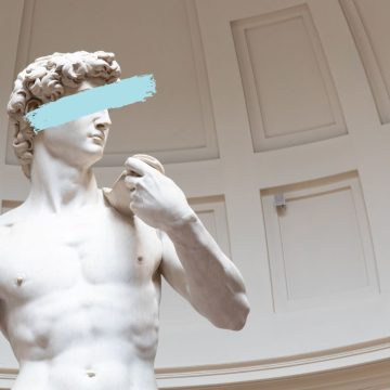Astrology in Renaissance art – close-up of a classical marble statue with a modern blue brushstroke.