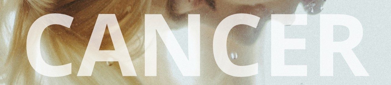 Cancer horoscope banner. Soft underwater portrait with flowing hair and bubbles.