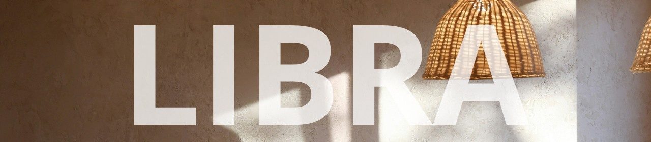 Libra horoscope banner. Harmonic minimal interior with sunlight and shadows.