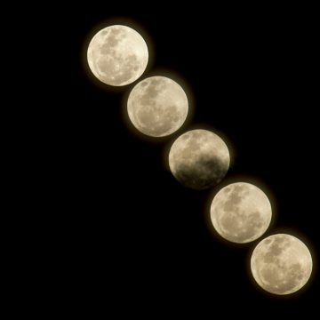 Lunar eclipse in Pisces 2026 image showing multiple phases of the Full Moon crossing a black night sky.