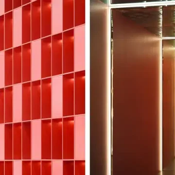 Mercury in aries energy reflected in bold red geometric wall.