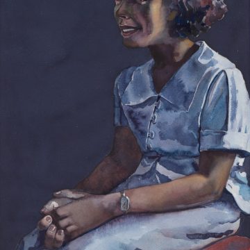 Pisces Season 2026 illustration of a serene woman seated under a deep blue sky, symbolising intuition, softness and emotional surrender.