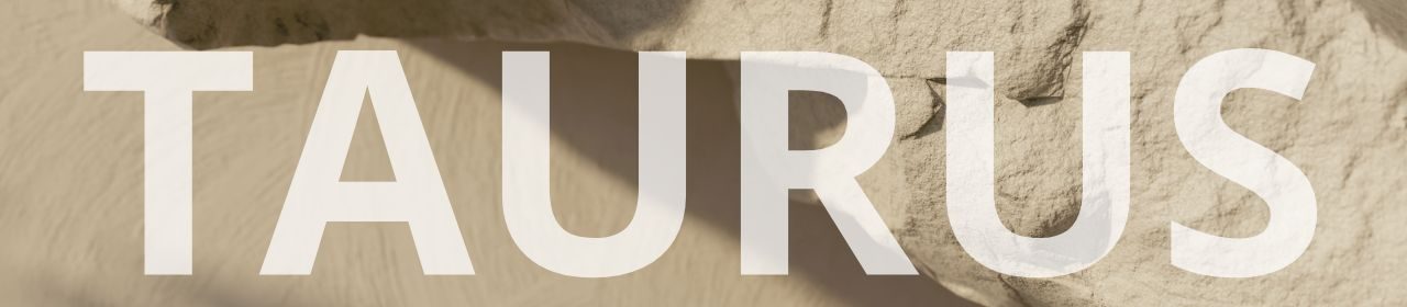 Taurus horoscope banner. Beige rock surface with soft shadows.